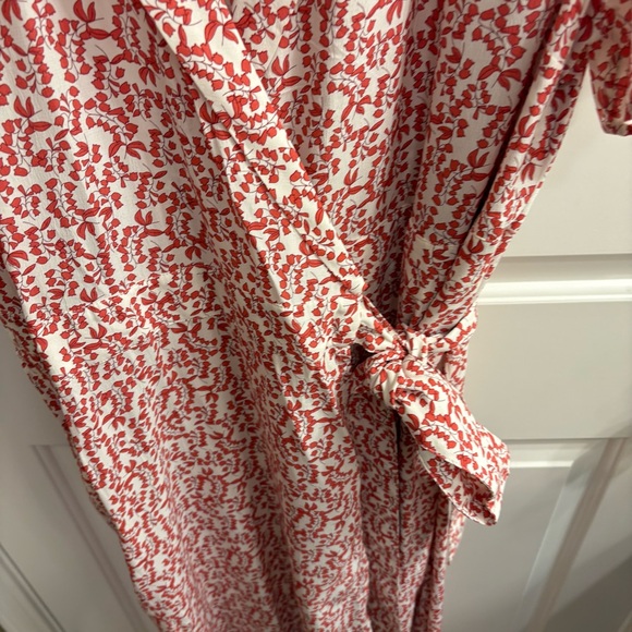 Lands' End Red Orange and White Crepe Wrap Midi Dress 1X NWOT - Picture 6 of 15